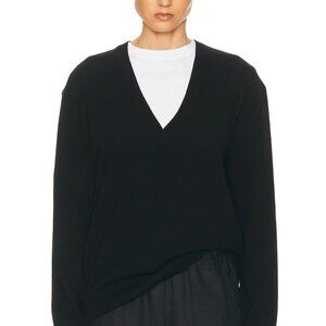 Toteme Wool Cashmere V-Neck Knit Sweater in Black